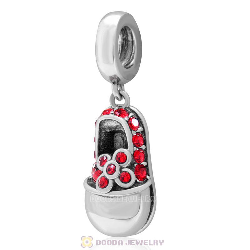 Lt Siam Crystal Baby Shoe Dangle 925 Sterling Silver Charm 