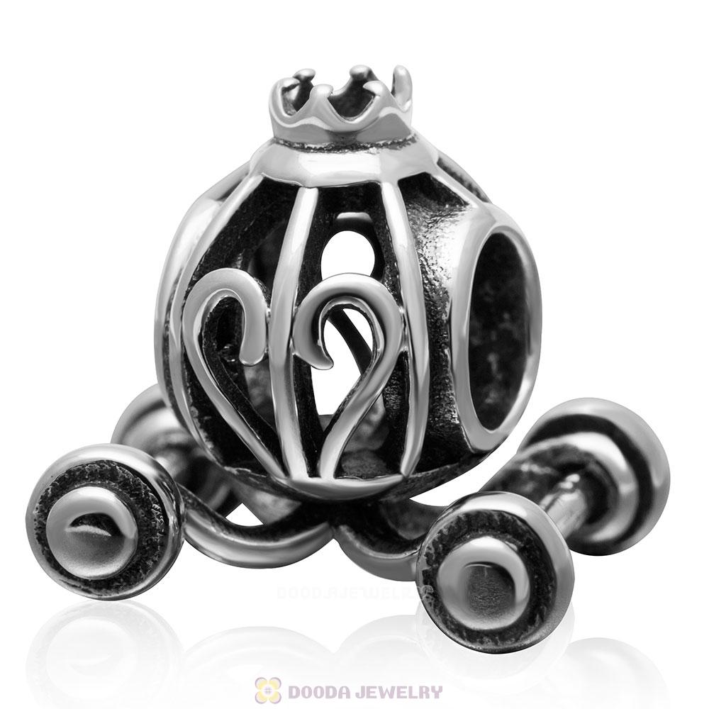 Antique 925 Sterling Silver Princess Pumpkin Coach Charm Bead