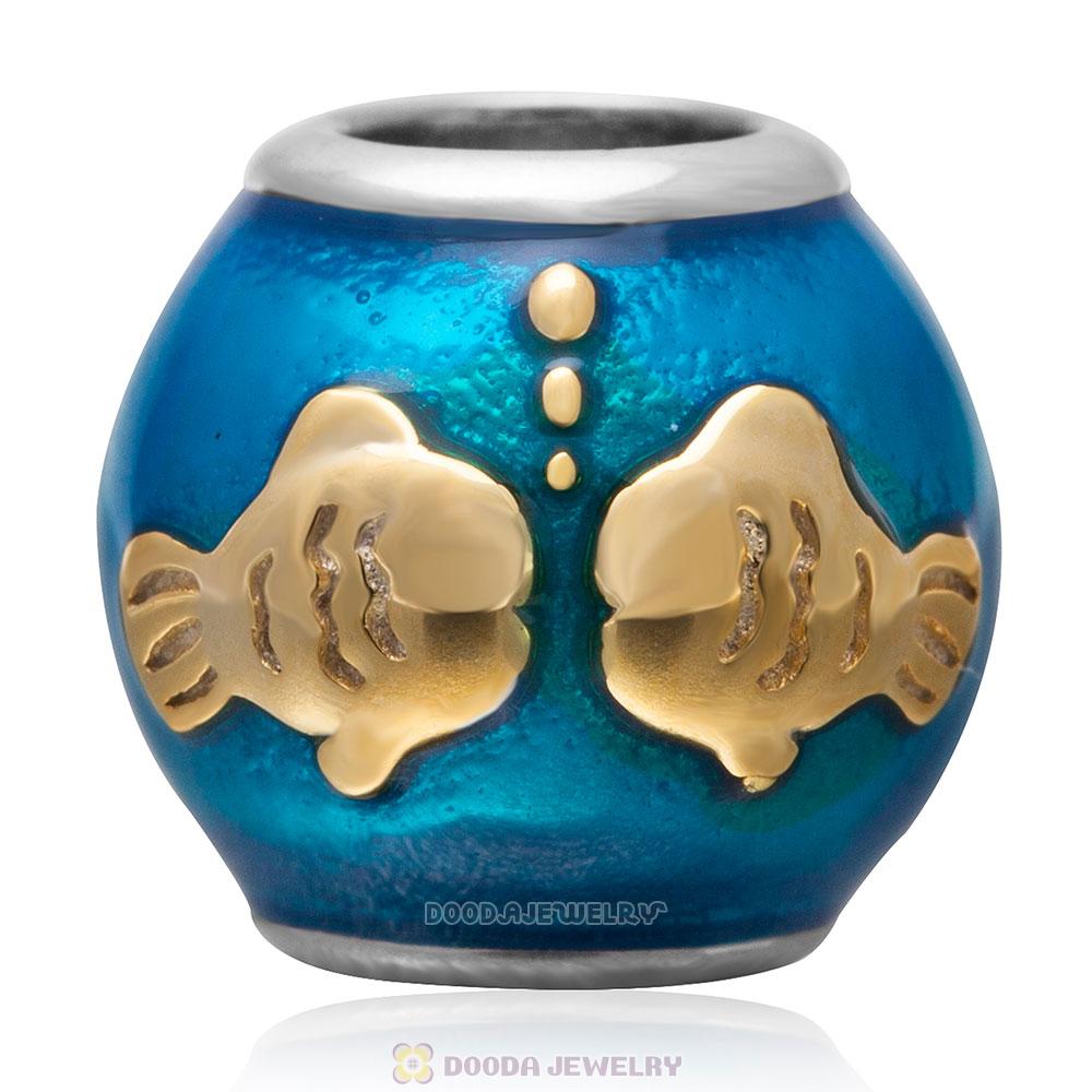 925 Sterling Silver Enamel Charm Zodiac Sign Pisces Bead 