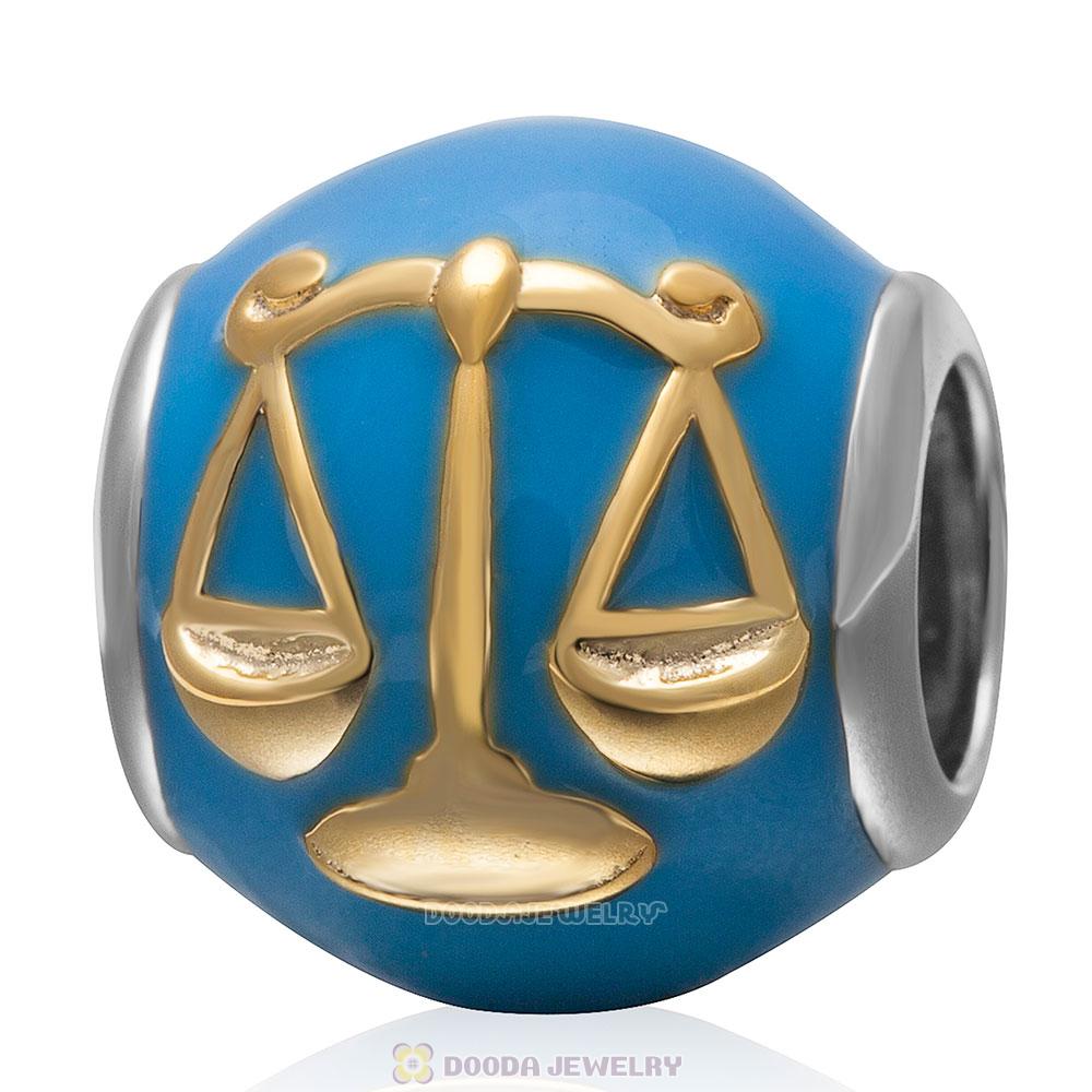 925 Sterling Silver Enamel Charm Zodiac Sign Libra Bead 