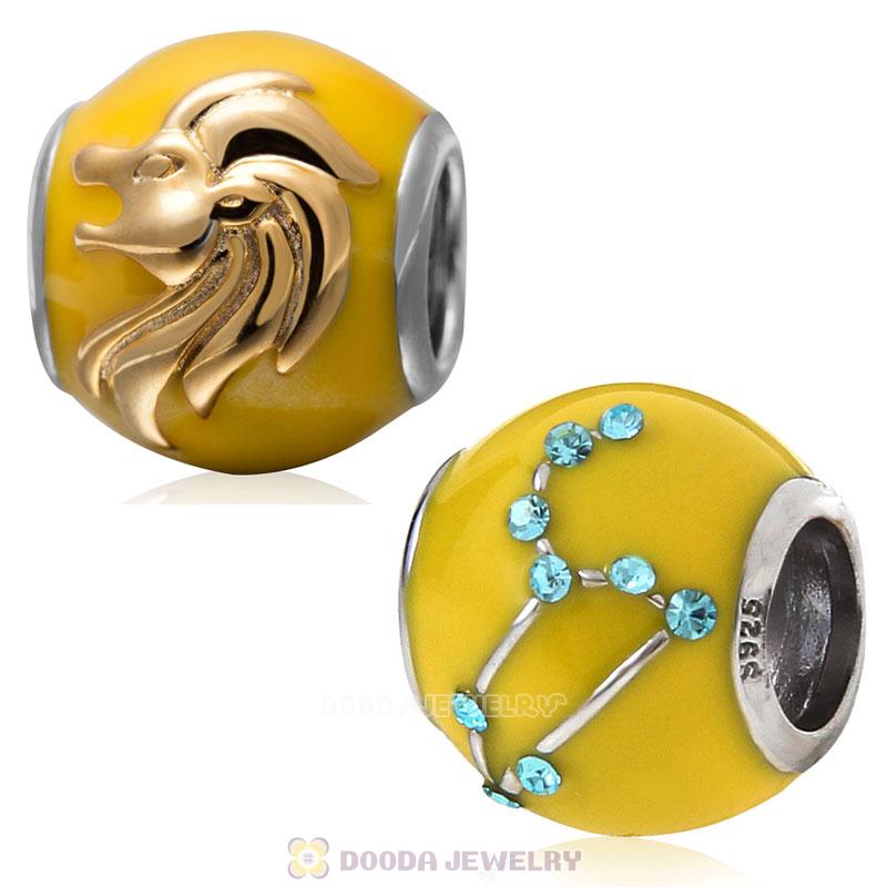 925 Sterling Silver Enamel Charm Zodiac Sign Leo Bead 