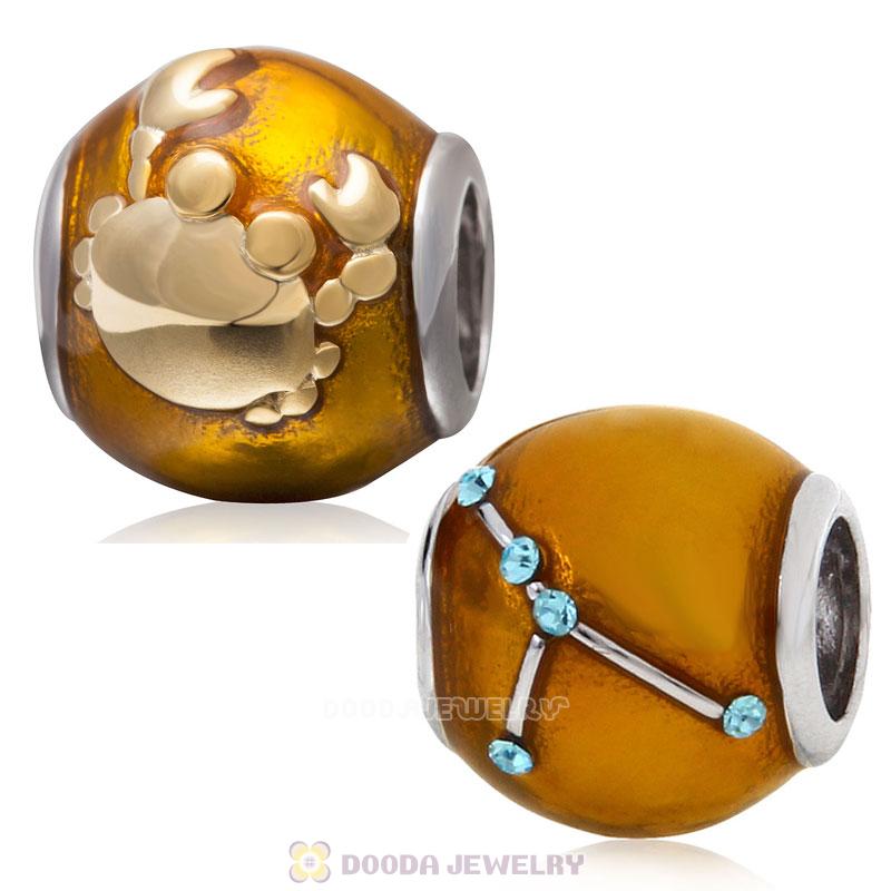 925 Sterling Silver Enamel Charm Zodiac Sign Cancer Bead 
