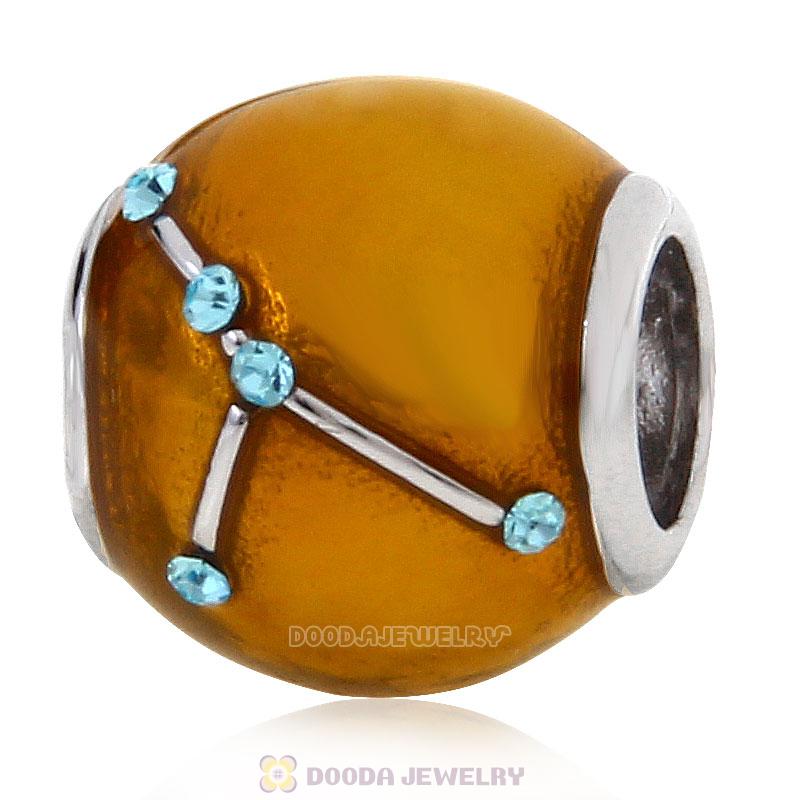 925 Sterling Silver Enamel Charm Zodiac Sign Cancer Bead 