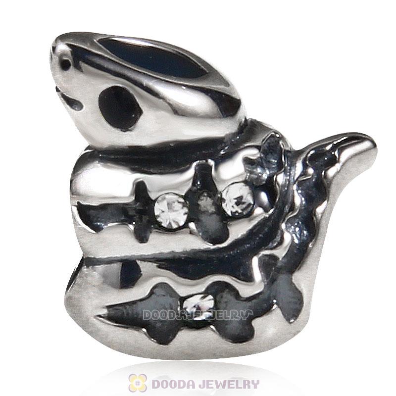 925 Sterling Silver Snake with Jet Crystal Charm