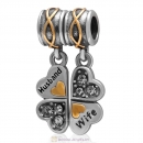 925 Sterling Silver Wife Husband Clear Crystal Clover Dangle Bead Charm