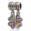925 Sterling Silver Mother Son Lt Rose Crystal Clover Dangle Bead Charm