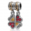 925 Sterling Silver Mother Son Lt Siam Crystal Clover Dangle Bead Charm