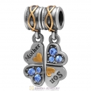 925 Sterling Silver Mother Son Sapphire Crystal Clover Dangle Bead Charm
