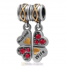 925 Sterling Silver Wife Husband Lt Siam Crystal Clover Dangle Bead Charm