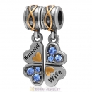 925 Sterling Silver Wife Husband Sapphire Crystal Clover Dangle Bead Charm