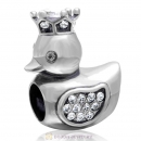 Pleasing Duck Crown Clear Crystal Charm 925 Sterling Silver