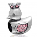 Pleasing Duck Crown Lt Rose Crystal Charm 925 Sterling Silver