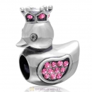 Pleasing Duck Crown Rose Crystal Charm 925 Sterling Silver