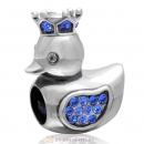 Pleasing Duck Crown Sapphire Crystal Charm 925 Sterling Silver