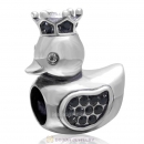 Pleasing Duck Crown Jet Crystal Charm 925 Sterling Silver