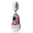 Lt Siam Crystal Baby Shoe Dangle 925 Sterling Silver Charm
