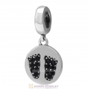 925 Sterling Silver Jet Crystal Pave Dangle Baby Feet Charm