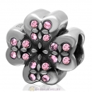 925 Sterling Silver Lucky Four Leaf Clover with Lt Rose Crystal Charm Bead