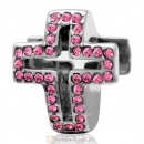 Rose Crystal Pave Christian Cross Charm 925 Sterling Silver