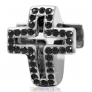Jet Crystal Pave Christian Cross Charm 925 Sterling Silver