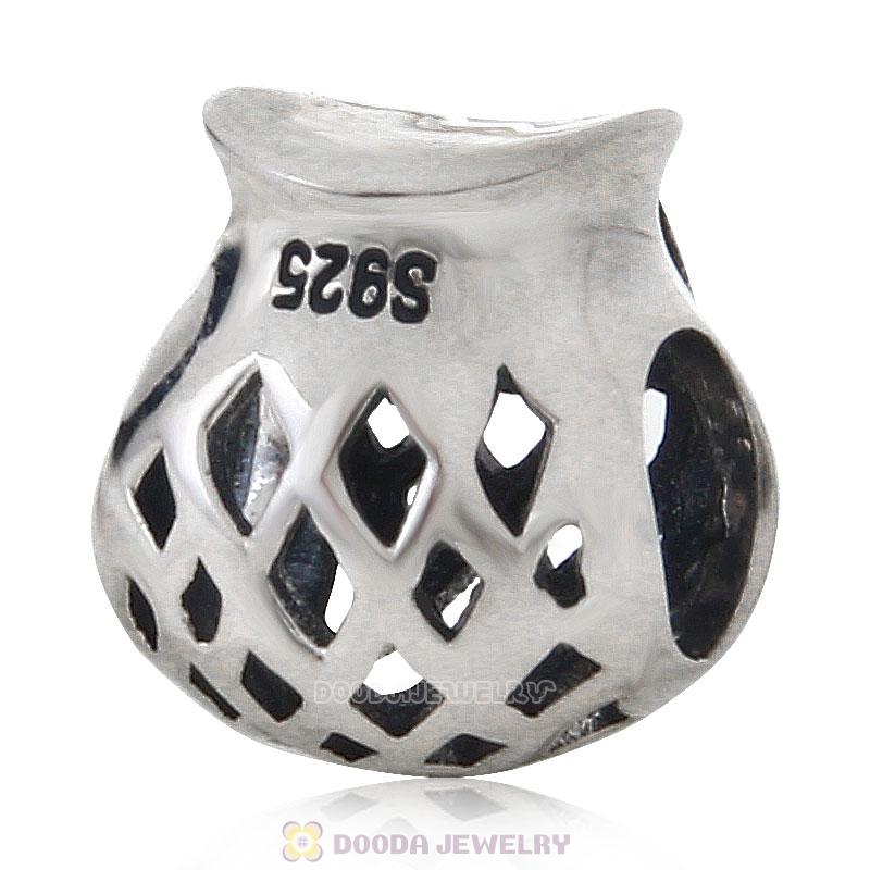 925 Sterling Silver Wise Owl Emerald Crystal Eye Charm Bead 