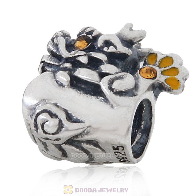 Antique 925 Sterling Silver Dragon Charm Bead with Topaz Crystal 