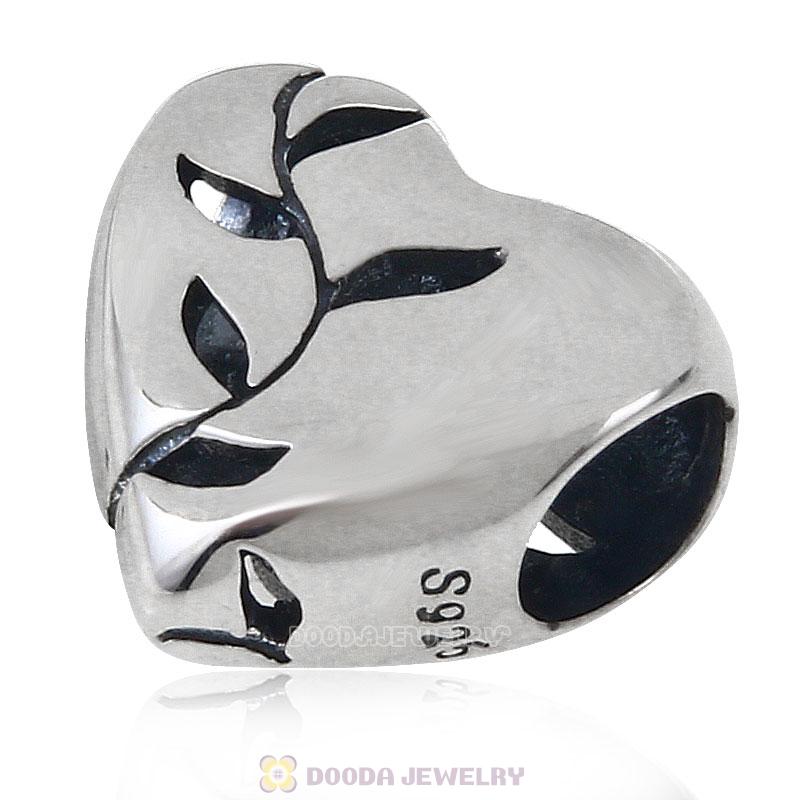925 Sterling Silver Willows Open Heart Charm Bead