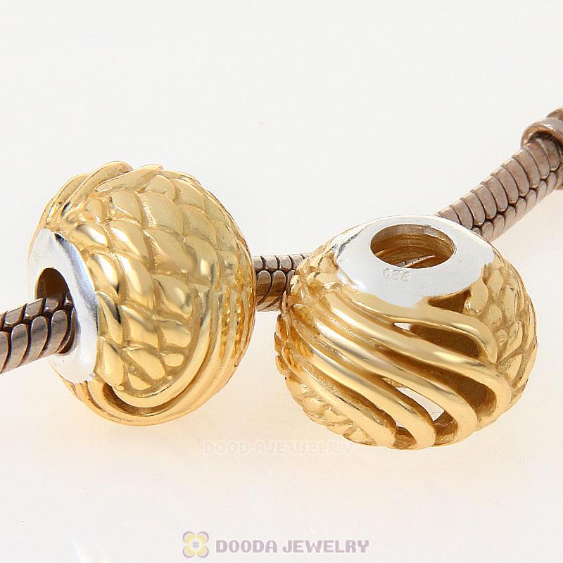 Sterling Silver Angelic Feathers Wings Charm European Gold Plated Bead