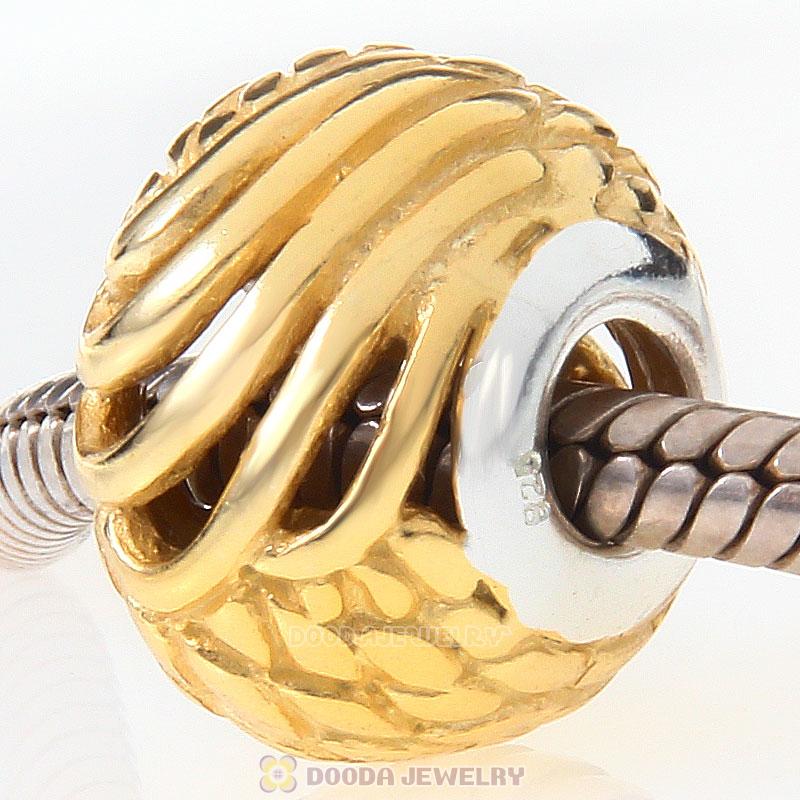 Sterling Silver Angelic Feathers Wings Charm European Gold Plated Bead