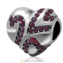 European Style Sterling Silver Heart Bead with Siam Crystal