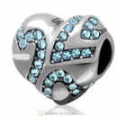 European Style Sterling Silver Heart Bead with Aquamarine Crystal