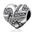 European Style Sterling Silver Heart Bead with Black Diamond Crystal