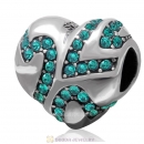 European Style Sterling Silver Heart Bead with Emerald Crystal