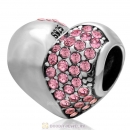925 Sterling Silver Lt Rose Sparkly Crystal Heart Bead