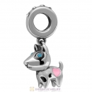 925 Sterling Silver Lovely Doggie with Clear Crystal Dangle Charm