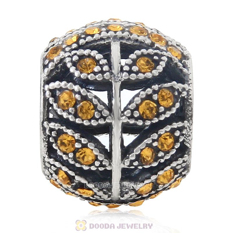 Sterling Silver Sparkling Leaves Bead with Topaz Austrian Crystal