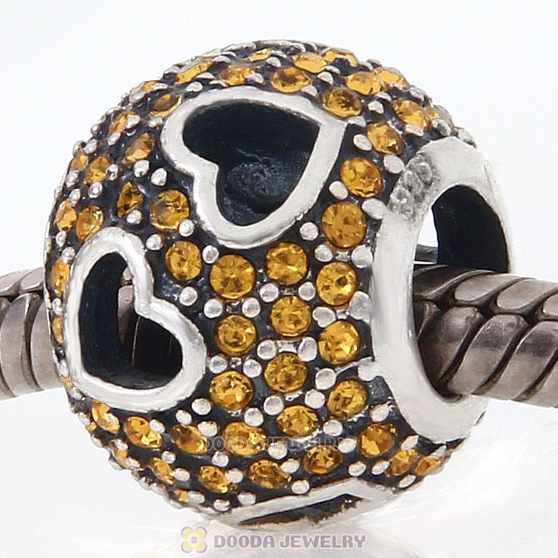 Sterling Silver Tumbling Hearts Charm with Topaz Austrian Crystal