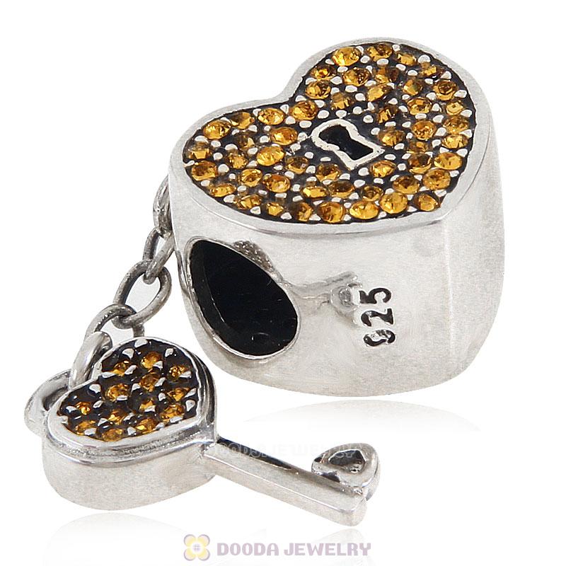 Sterling Silver Locks of Love Charm with Topaz Austrian Crystal