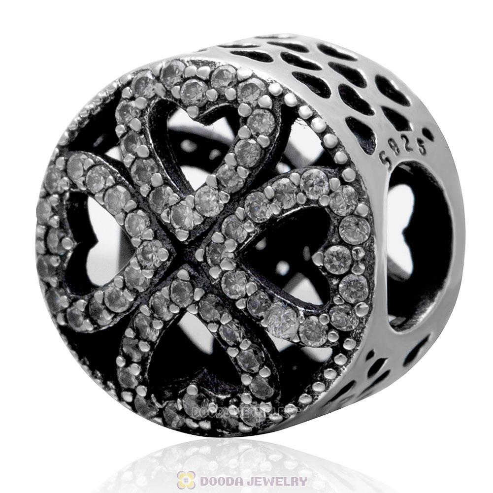 925 Sterling Silver Petals of Love Charm Bead with Clear Cz