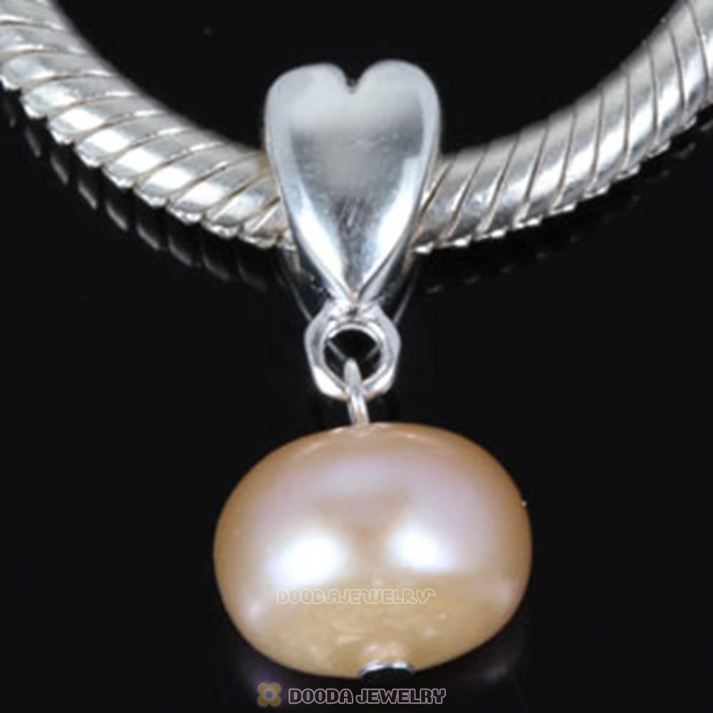 Sterling Silver Heart Charms with 10mm Nature Freshwater Pearl fit European Largehole Jewelry Jewelry