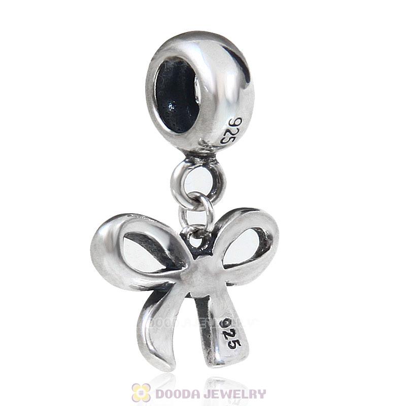 925 Sterling Silver Lucky Ribbon Bow Charm Pendant