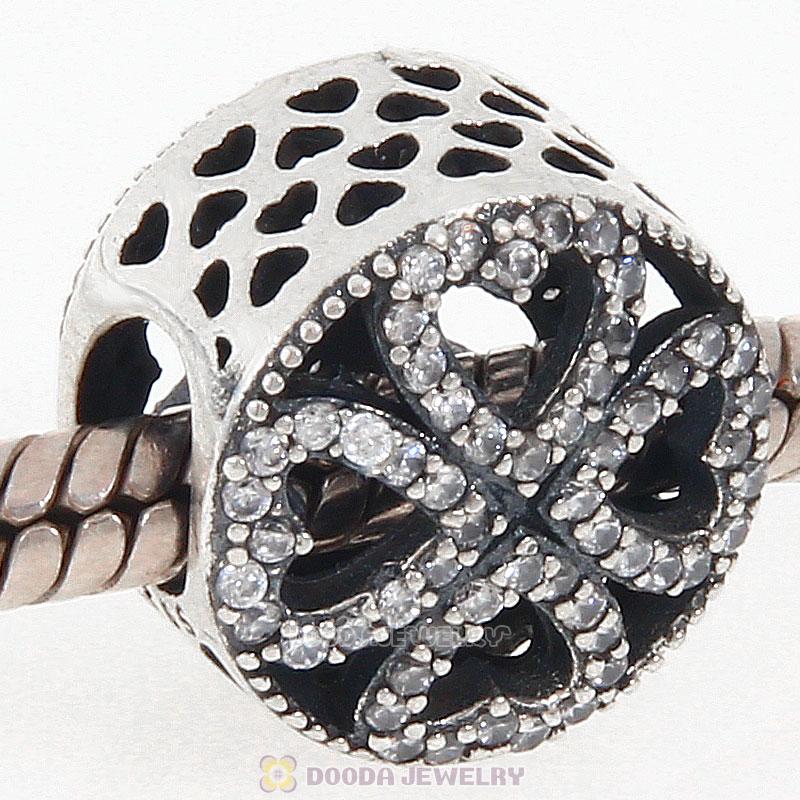 925 Sterling Silver Petals of Love Charm Bead with Clear Cz