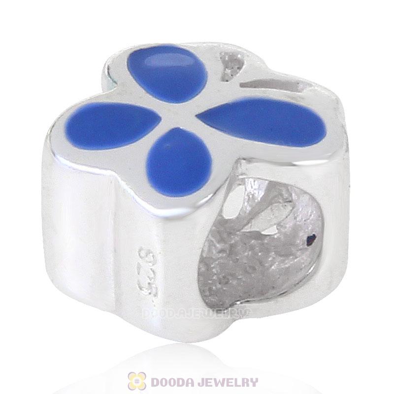 925 Sterling Silver Blue Butterfly Charm Bead with Enamel