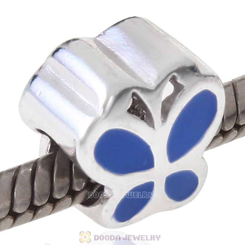 925 Sterling Silver Blue Butterfly Charm Bead with Enamel