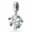 925 Sterling Silver Family Tree Dangle Charm with Blue Zircon Austrian Crystal