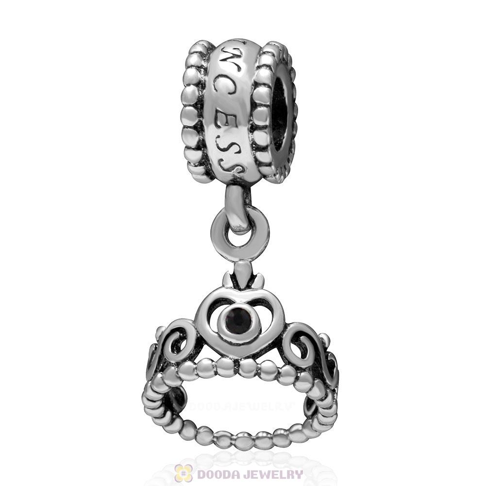 European Sterling Silver My Princess Dangle With Jet Austrian Crystal