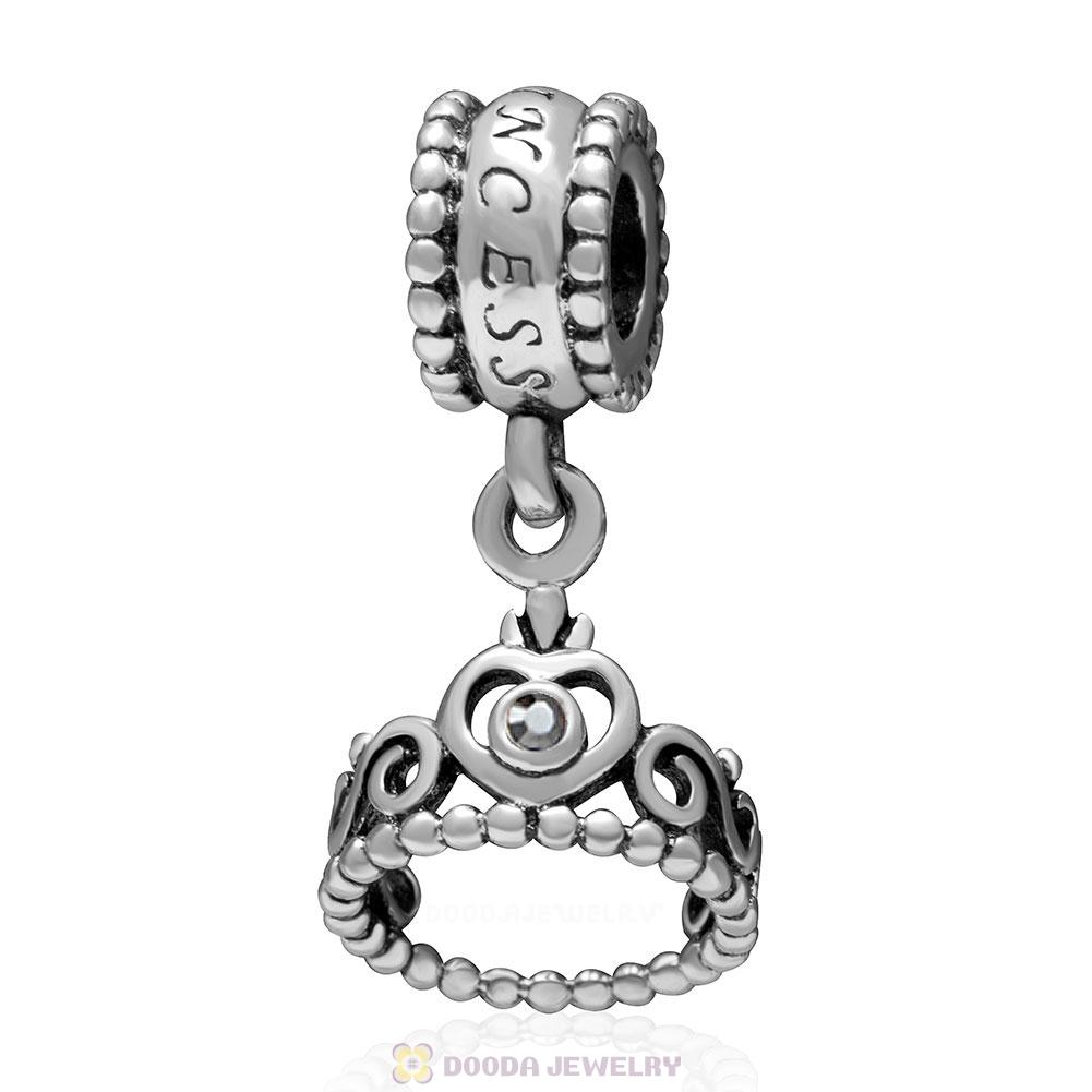 European Sterling Silver My Princess Dangle With Jet Hematite Austrian Crystal