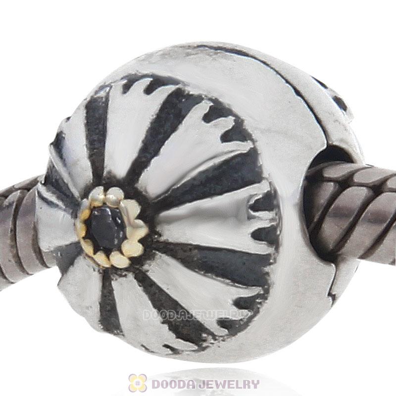 925 Sterling Silver Friendship Flower with Clear CZ Clip Bead Charm