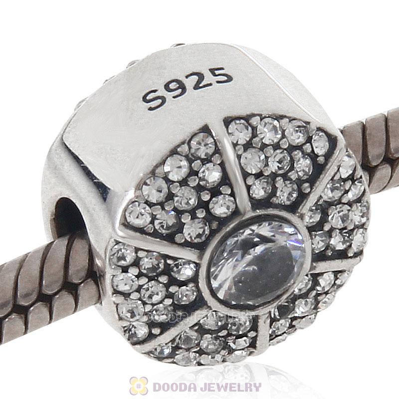 925 Sterling Silver European Clear CZ Crystal Charm Bead