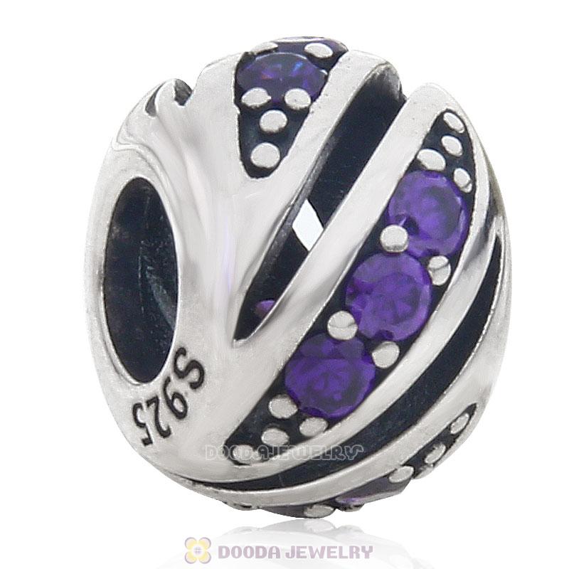 925 Sterling Silver Purple Cubic Zirconia Bead